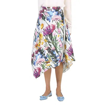 Stella Mccartney Ladies Asymmetric Floral Print Midi Skirt In White