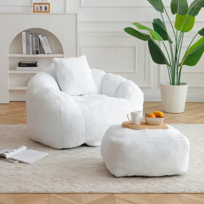 Streamdale Furniture Streamdale Giant Faux Fur Bean Bag Chair With Footstool