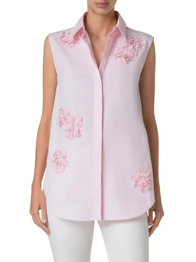 Akris Punto 3d Carnation Applique Sleeveless Button-down Blouse In Pink