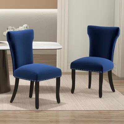 Streamdale Furniture Streamdale Velvet Dining Chair, T-strap Thick Cushion, Solid Wood Legs, Set Of 2