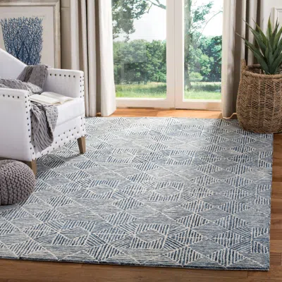 Safavieh Abstract Hand Made Area Rug, Blue / Ivory Contemporary Style Non-shedding In Blue
