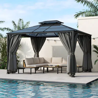 Streamdale Furniture Streamdale 10'x12' Hardtop Gazebo With Netting & Curtains