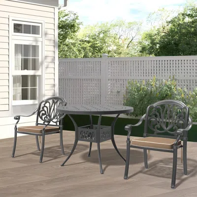 Streamdale Furniture Streamdale 3-piece Set Of Cast Aluminum Patio Furniture With Brown Cushions