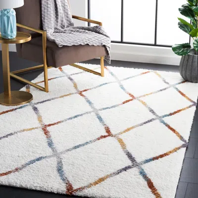 Safavieh Berber Shag Machine Made Area Rug, Ivory / Multi Shag / Flokati Style Easy Care In Multi