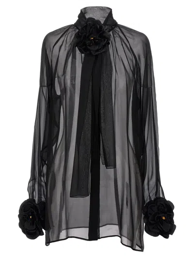 Dolce & Gabbana Rose Chiffon Shirt Shirt And Blouse Black In Black