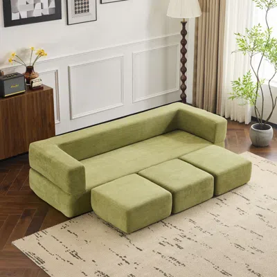 Streamdale Furniture Streamdale Ebern Designs Convertible Sectional Sofa With Storage Ottomans - Green
