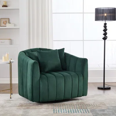 Streamdale Furniture Streamdale Velvet Swivel Barrel Chair & Half Sofa With Pillows - Green
