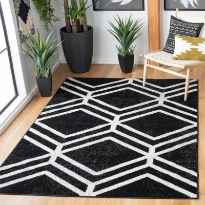 Safavieh Adirondack Machine Made Area Rug, Black / Ivory Contemporary Style Easy Care In Black