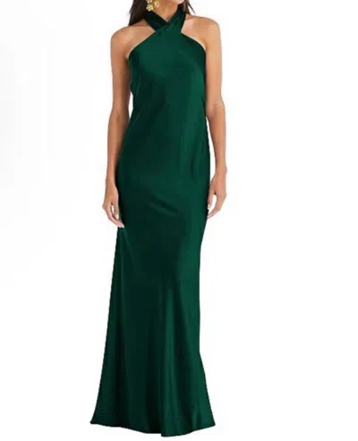 Dessy Twist Halter Charmeuse Maxi Dress In Evergreen