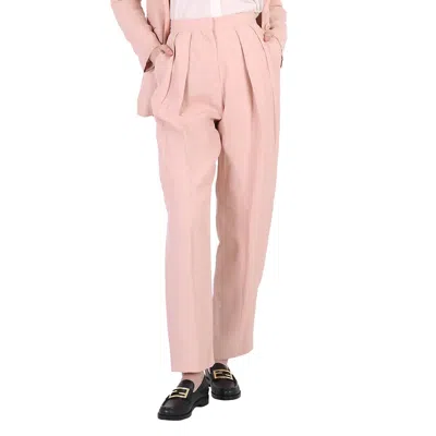 Stella Mccartney Rose Fluid Linen Pleat Front Straight Leg Trousers In Pink