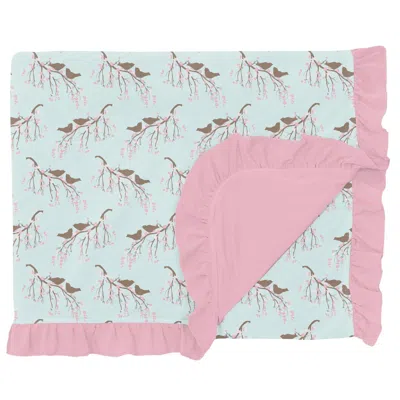 Kickee Ruffle Double Layer Throw Blanket In Fresh Air Bird Branch