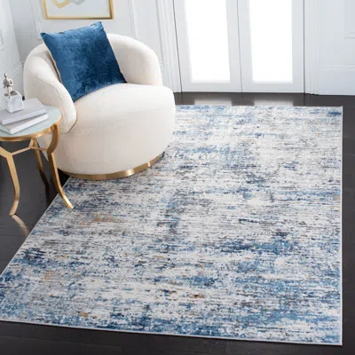 Safavieh Amelia Machine Made Area Rug, Ivory / Blue Contemporary Style Easy Care In Blue
