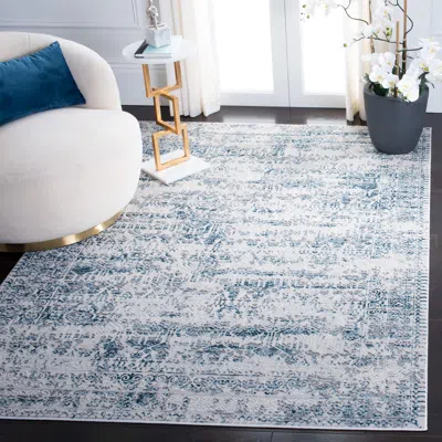 Safavieh Alhambra Machine Made Area Rug, Cream / Turquoise Transitional Style Easy Care In Blue