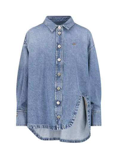 Attico Blue Shirt With Classic Collar And Embroidered Detail On The Front In Cotton Woman In Blue