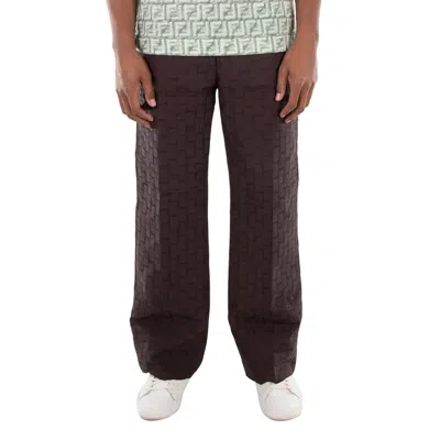 Ferragamo Straight Leg Monogram Pattern Trousers In Brown