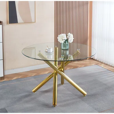 Streamdale Furniture Streamdale Golden Glass Dining Table - Modern Kitchen/living Room