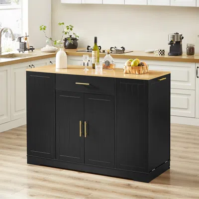 Streamdale Furniture Streamdale Kitchen Island W/ Drawers & Trash Storage - Black