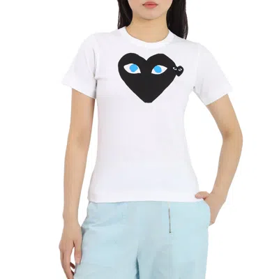 Comme Des Garçons Ladies Short-sleeve Hearts Print Cotton T-shirt In White