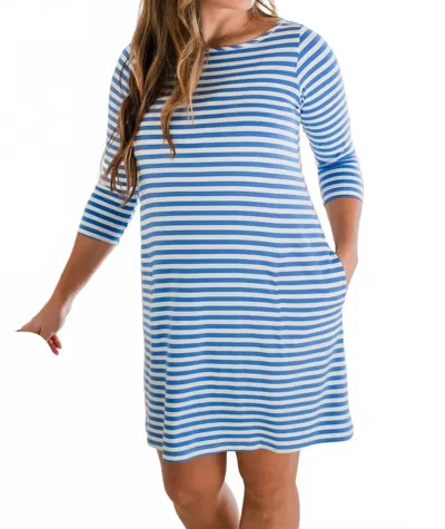 Yala Rita Boatneck A-line Bamboo Dress With Pockets In French Blue Classic Stripe