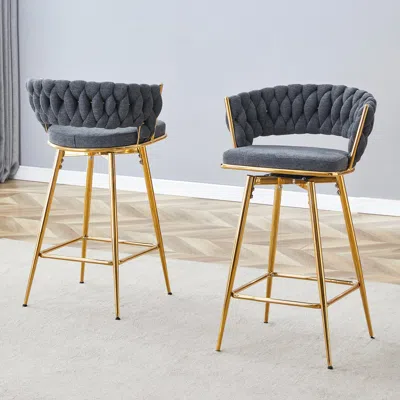 Streamdale Furniture Streamdale Rotating Swivel Chair, Gray Cotton Linen Seat, Golden Legs