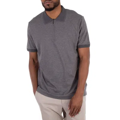 Hugo Boss Zip-placket Polo Shirt In Cotton And Silk In Gray