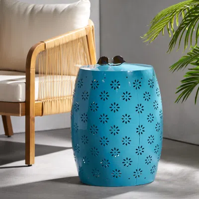 Streamdale Furniture Streamdale Lace-cut Barrel Side Table Perfect For Outdoor Elegance