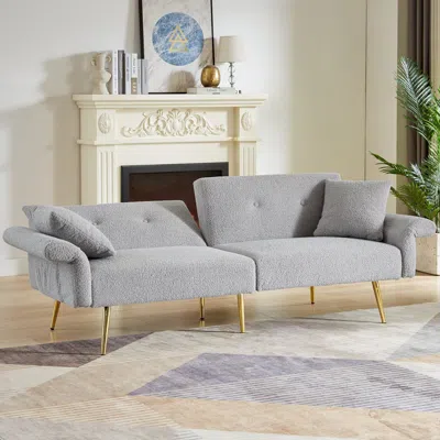 Streamdale Furniture Streamdale Teddy Upholstered Loveseat Sofa Bed With Adjustable Back - Grey