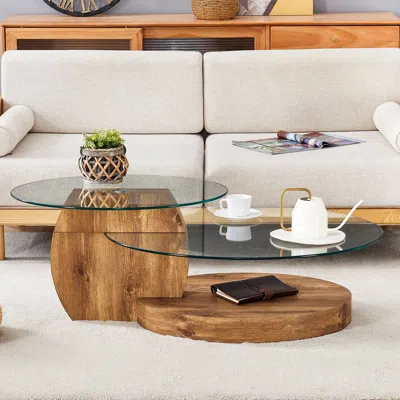Streamdale Furniture Streamdale Natural Wood Grain Double Layer Coffee Table