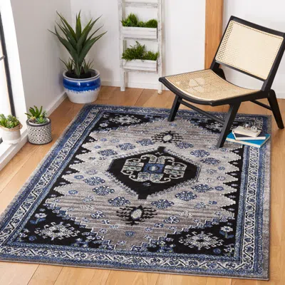 Safavieh Vintage Hamadan Machine Made Area Rug, Beige / Black Traditional Style Easy Care In Gray