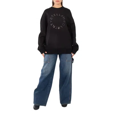 Stella Mccartney Black Rhinestone Logo Sweatshirt In Black