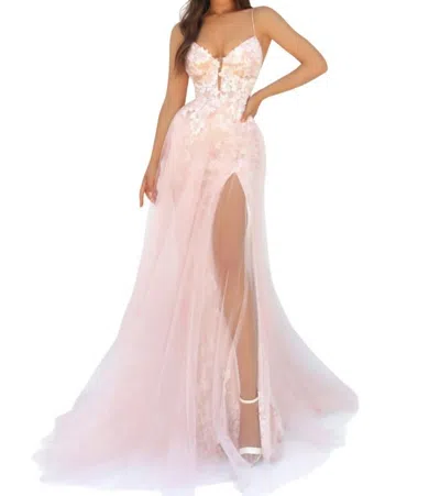 Tarik Ediz Alen Tulle Long Gown In Special Pink In Pink