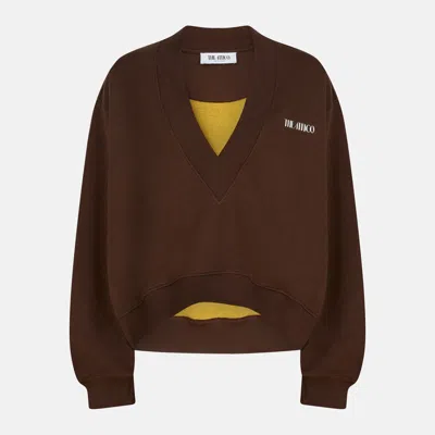 Attico Brown Cropped Sweatshirt With V Neck And Logo Lettering On The Front In Cotton Woman In Brown