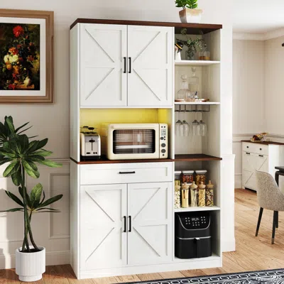 Streamdale Furniture Streamdale 71" Farmhouse Kitchen Pantry Sideboard W/ Hutch & Charging Station