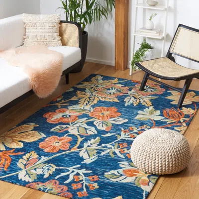 Safavieh Aspen Hand Made Area Rug, Blue / Orange Country Floral Style Non-shedding In Blue