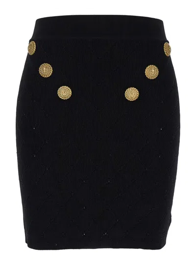 Balmain Black Short Skirt With Jewel Buttons