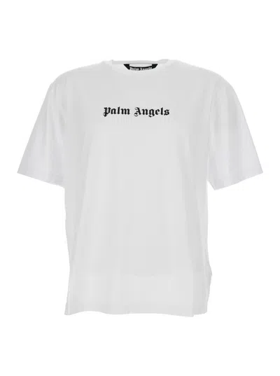 Palm Angels White Short-sleeved T-shirt With Monogram Pa Embroidery In White