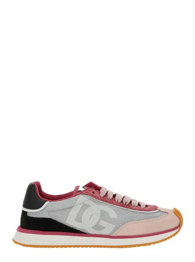Dolce & Gabbana Cushion Sneakers With Rubber Sole And Leather Trim In Pink