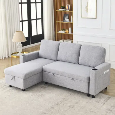Streamdale Furniture Streamdale 78.7" Linen L-shaped Sleeper Sofa Bed, Reversible Pullout