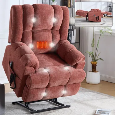 Streamdale Furniture Streamdale Red Dual Motor Power Lift Recliner With Heat & Massage