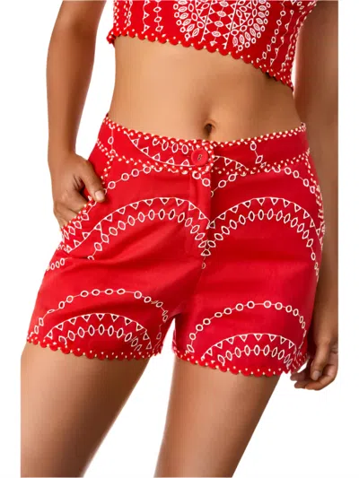Charo Ruiz Drea Broderie Anglaise Cotton Shorts In Red In Brown