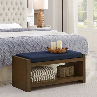 Streamdale Furniture Streamdale 40" Navy Blue Bench With Shoe Rack & Removable Cushion