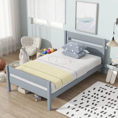 Streamdale Furniture Streamdale Twin Bed With Headboard And Footboard, Rubber Wood Bed, Grey