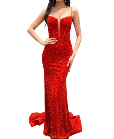 Sherri Hill Velvet Sequin Prom Dress With Pearl Embellishments In Red In Red