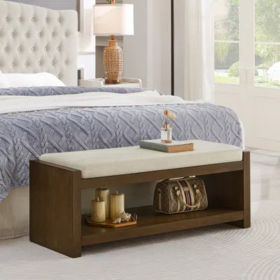 Streamdale Furniture Streamdale 47" Beige Bench With Shoe Rack & Removable Cushion