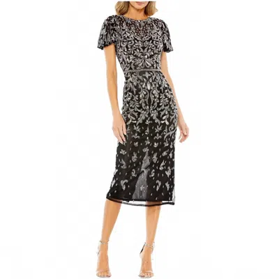 Mac Duggal Embellished High Neck Flutter Sleeve Dress In Multi