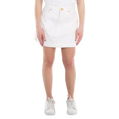 Balmain Trapeze Western Denim Mini Skirt In White