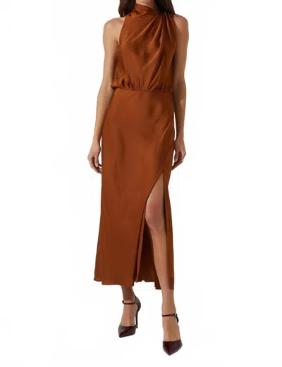 Astr Jelyn Satin Midi Dress In Bronze In Brown