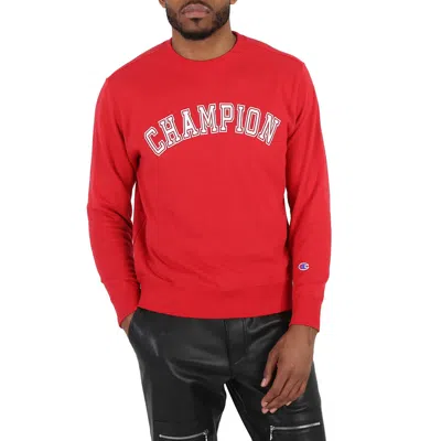 Champion Bright Red French Terry Varsity Crewneck Sweatshirt In Red