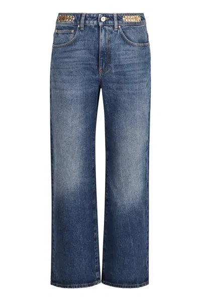 Rabanne High-rise Boyfriend Jeans Featuring Metallic Embellishments In Blue