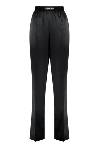 Tom Ford High-waisted Stretch-silk Satin Trousers In Black